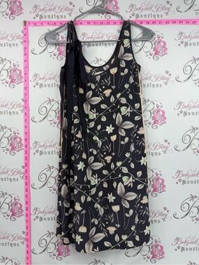 Club Monaco dress flowers ribbon tie up bow Black Floral Tank Dress